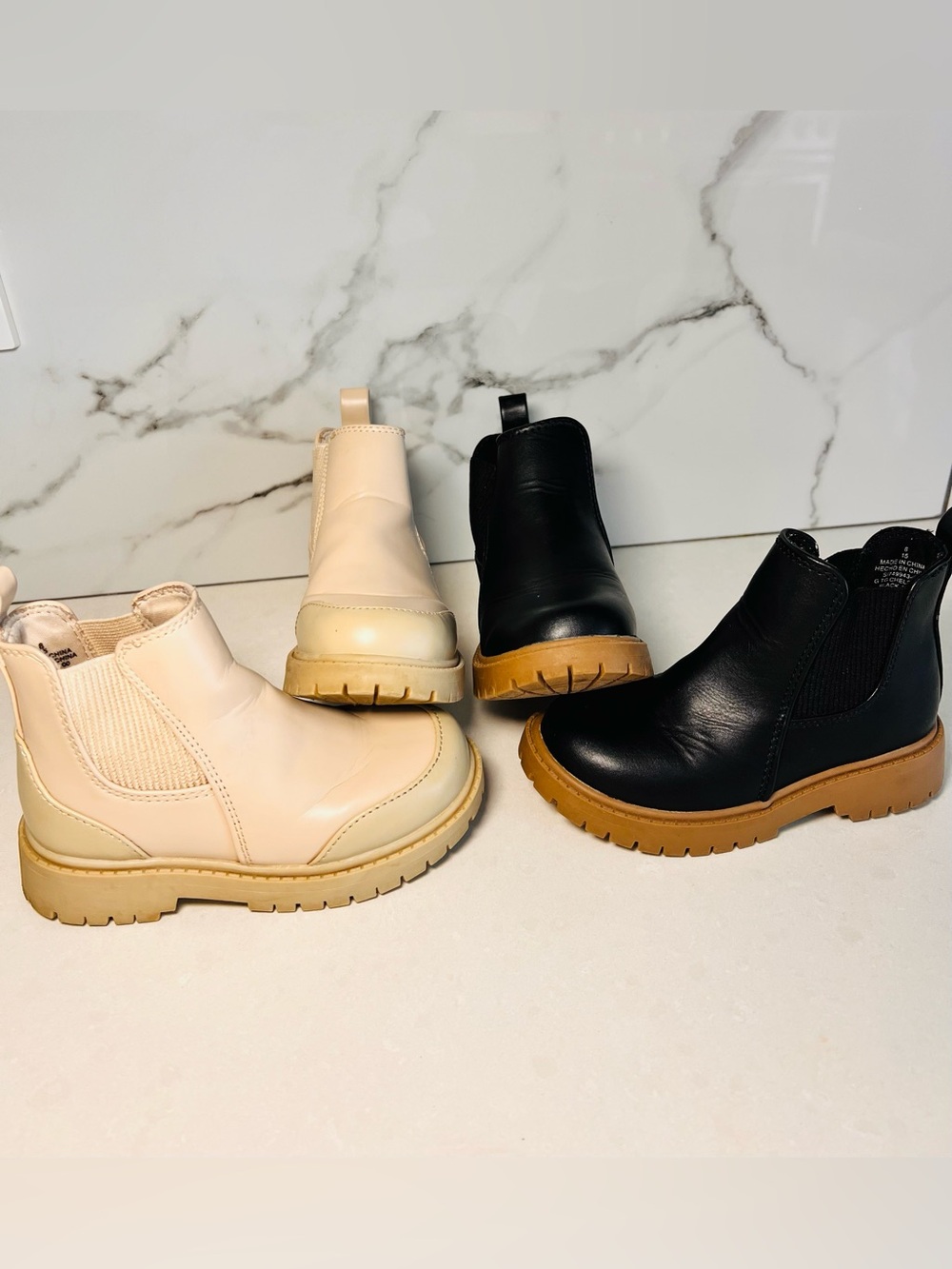 Old Navy Kids Chelsea Boots in Black and Cream with Gum Sole both pairs $16